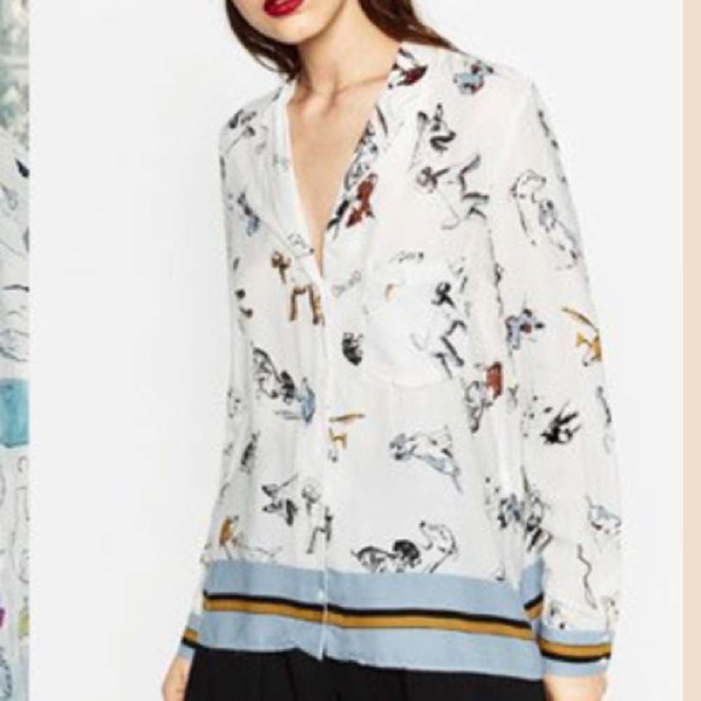 Zara dog print tunic blouse